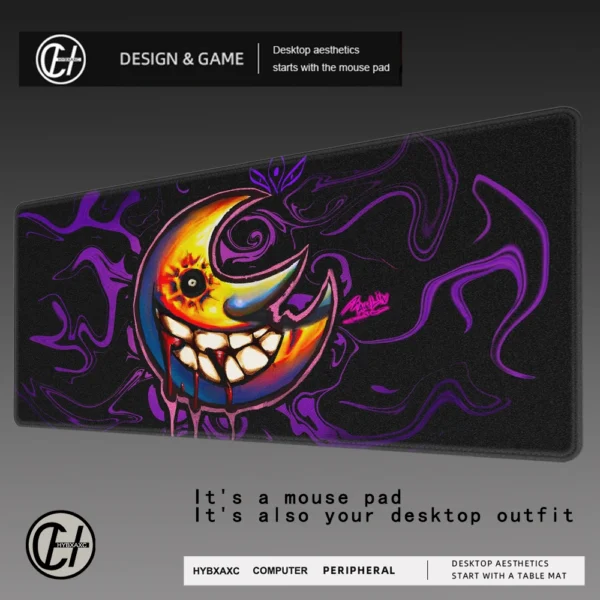 Sun Moon Anime Soul Eater Mousepad Large Anti-Slip Mouse Pad Stitched Edges Mat Durable Desk Laptop Gaming Keyboard Pad