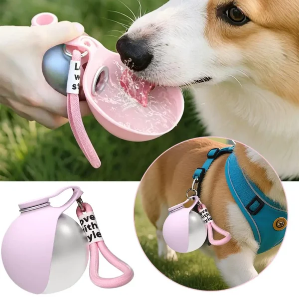 Stainless Steel Water Bottle Outdoor Dog Walking Folding Portable Water Cup With Lanyard Hook Leakproof Dog Water Drink Bottle
