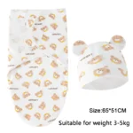 Baby Blanket Hat Set Cartoon Printed Cotton Newborn Swaddle Adjustable Infant Sleeping Swaddle Wraps All Seasons 0-6 Months - Image 26