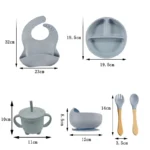 Children's Dishes Set Baby Silicone 6/8-piece Tableware Set Suction Cups Forks Spoons Bibs Straws Cups Mother and Baby Supplies - Image 5
