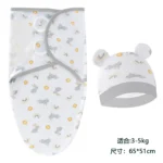 Baby Blanket Hat Set Cartoon Printed Cotton Newborn Swaddle Adjustable Infant Sleeping Swaddle Wraps All Seasons 0-6 Months - Image 31