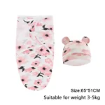 Baby Blanket Hat Set Cartoon Printed Cotton Newborn Swaddle Adjustable Infant Sleeping Swaddle Wraps All Seasons 0-6 Months - Image 29