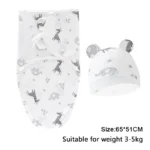 Baby Blanket Hat Set Cartoon Printed Cotton Newborn Swaddle Adjustable Infant Sleeping Swaddle Wraps All Seasons 0-6 Months - Image 6