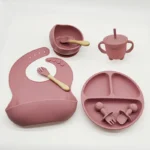 Children's Dishes Set Baby Silicone 6/8-piece Tableware Set Suction Cups Forks Spoons Bibs Straws Cups Mother and Baby Supplies - Image 16