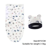 Baby Blanket Hat Set Cartoon Printed Cotton Newborn Swaddle Adjustable Infant Sleeping Swaddle Wraps All Seasons 0-6 Months - Image 14