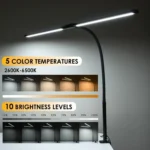 LED Desk Lamp for Home Office Eye-Caring Monitor TableLamp with Clamp Color Changing Dimmable with Flexible Gooseneck DoubleHead - Image 2