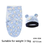Baby Blanket Hat Set Cartoon Printed Cotton Newborn Swaddle Adjustable Infant Sleeping Swaddle Wraps All Seasons 0-6 Months - Image 10