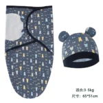 Baby Blanket Hat Set Cartoon Printed Cotton Newborn Swaddle Adjustable Infant Sleeping Swaddle Wraps All Seasons 0-6 Months - Image 21