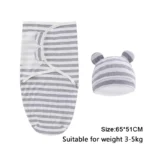 Baby Blanket Hat Set Cartoon Printed Cotton Newborn Swaddle Adjustable Infant Sleeping Swaddle Wraps All Seasons 0-6 Months - Image 12