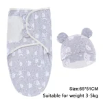 Baby Blanket Hat Set Cartoon Printed Cotton Newborn Swaddle Adjustable Infant Sleeping Swaddle Wraps All Seasons 0-6 Months - Image 16