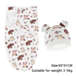 Baby Blanket Hat Set Cartoon Printed Cotton Newborn Swaddle Adjustable Infant Sleeping Swaddle Wraps All Seasons 0-6 Months - Image 18