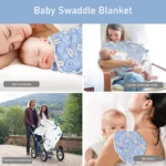 Baby Blanket Hat Set Cartoon Printed Cotton Newborn Swaddle Adjustable Infant Sleeping Swaddle Wraps All Seasons 0-6 Months - Image 3