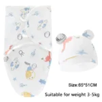 Baby Blanket Hat Set Cartoon Printed Cotton Newborn Swaddle Adjustable Infant Sleeping Swaddle Wraps All Seasons 0-6 Months - Image 7