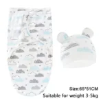 Baby Blanket Hat Set Cartoon Printed Cotton Newborn Swaddle Adjustable Infant Sleeping Swaddle Wraps All Seasons 0-6 Months - Image 17