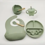 Children's Dishes Set Baby Silicone 6/8-piece Tableware Set Suction Cups Forks Spoons Bibs Straws Cups Mother and Baby Supplies - Image 7