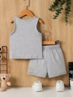 Summer Baby Boys' Round-Neck Letter Print Vest and Shorts Casual 2-Piece Set - Image 5