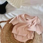 2psc Summer Baby for Boys and Girls Casual Short Elasticity Sleeve Top + Shorts Solid Color Kids One-Piece Fashion Baby Clothing - Image 6