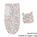 Baby Blanket Hat Set Cartoon Printed Cotton Newborn Swaddle Adjustable Infant Sleeping Swaddle Wraps All Seasons 0-6 Months - Image 9