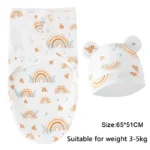 Baby Blanket Hat Set Cartoon Printed Cotton Newborn Swaddle Adjustable Infant Sleeping Swaddle Wraps All Seasons 0-6 Months - Image 11