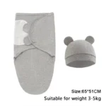 Baby Blanket Hat Set Cartoon Printed Cotton Newborn Swaddle Adjustable Infant Sleeping Swaddle Wraps All Seasons 0-6 Months - Image 5