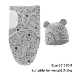 Baby Blanket Hat Set Cartoon Printed Cotton Newborn Swaddle Adjustable Infant Sleeping Swaddle Wraps All Seasons 0-6 Months - Image 8