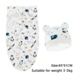 Baby Blanket Hat Set Cartoon Printed Cotton Newborn Swaddle Adjustable Infant Sleeping Swaddle Wraps All Seasons 0-6 Months - Image 15