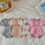 2psc Summer Baby for Boys and Girls Casual Short Elasticity Sleeve Top + Shorts Solid Color Kids One-Piece Fashion Baby Clothing