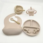 Children's Dishes Set Baby Silicone 6/8-piece Tableware Set Suction Cups Forks Spoons Bibs Straws Cups Mother and Baby Supplies - Image 13