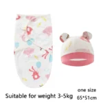 Baby Blanket Hat Set Cartoon Printed Cotton Newborn Swaddle Adjustable Infant Sleeping Swaddle Wraps All Seasons 0-6 Months - Image 25