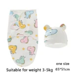 Baby Blanket Hat Set Cartoon Printed Cotton Newborn Swaddle Adjustable Infant Sleeping Swaddle Wraps All Seasons 0-6 Months - Image 20