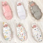 Baby Blanket Hat Set Cartoon Printed Cotton Newborn Swaddle Adjustable Infant Sleeping Swaddle Wraps All Seasons 0-6 Months - Image 2