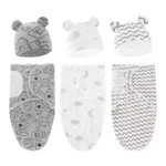 Baby Blanket Hat Set Cartoon Printed Cotton Newborn Swaddle Adjustable Infant Sleeping Swaddle Wraps All Seasons 0-6 Months - Image 4