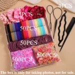 1109pcs Women Dark Hair Accessories Set Elastic Seamless Ponytail Scrunchies Small Rubber Bands Fashion Hair Ties Headbands - Image 11