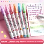 6Pcs/Set Flower Line Shape Highlighter Pen Roller Tip Curve Liner Marker Kawaii Korean Stationery School Office Supplies Gifts - Image 2
