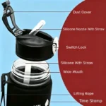 Sports Water Bottle with Time-Tracking Straw Leak Proof Locking Flip Cover for Easy Carry Ideal for Outdoor Adventures - Image 6