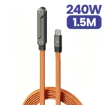 240W 2-in-1 Type C to USB C Fast Charging Data Cable Foldable Phone Holder Type C Fast Charging cabo For iPhone 17 Black/Orange - Image 9