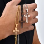 Casual Hollow Cross Necklaces for Men Boys,Waterproof Stainless Steel Cross Pendant Necklace,Religious Faith Prayer Jewelry Gift