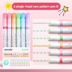 6Pcs/Set Flower Line Shape Highlighter Pen Roller Tip Curve Liner Marker Kawaii Korean Stationery School Office Supplies Gifts - Image 7