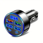 6-in-1 Fast Charging Car Adapter 3.1A Dual Type-C Digital Display Smartphones Tablets Power Banks Black Portable Charger - Image 6