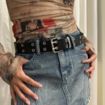 Women's Belt  Large size Double Hole Men Belt Punk Hip Hop Rock Style Subculture Y2K Belt Punch Free Belt for Men and Women - Image 4