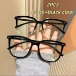 1/2/3 Pairs of Universal Fashion Glasses, Square-Framed Glasses, Fashionable Campus Style, Clear Black Frame, Back to School - Image 10