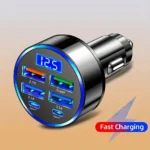 6-in-1 Fast Charging Car Adapter 3.1A Dual Type-C Digital Display Smartphones Tablets Power Banks Black Portable Charger - Image 3