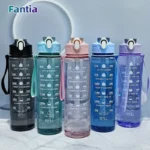 800ml/27oz Large Capacity Sports Water Bottle Leak Proof Plastic Drinking Cup With Time Scale Suitable For Travel Fitness Sports