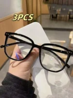 1/2/3 Pairs of Universal Fashion Glasses, Square-Framed Glasses, Fashionable Campus Style, Clear Black Frame, Back to School - Image 6