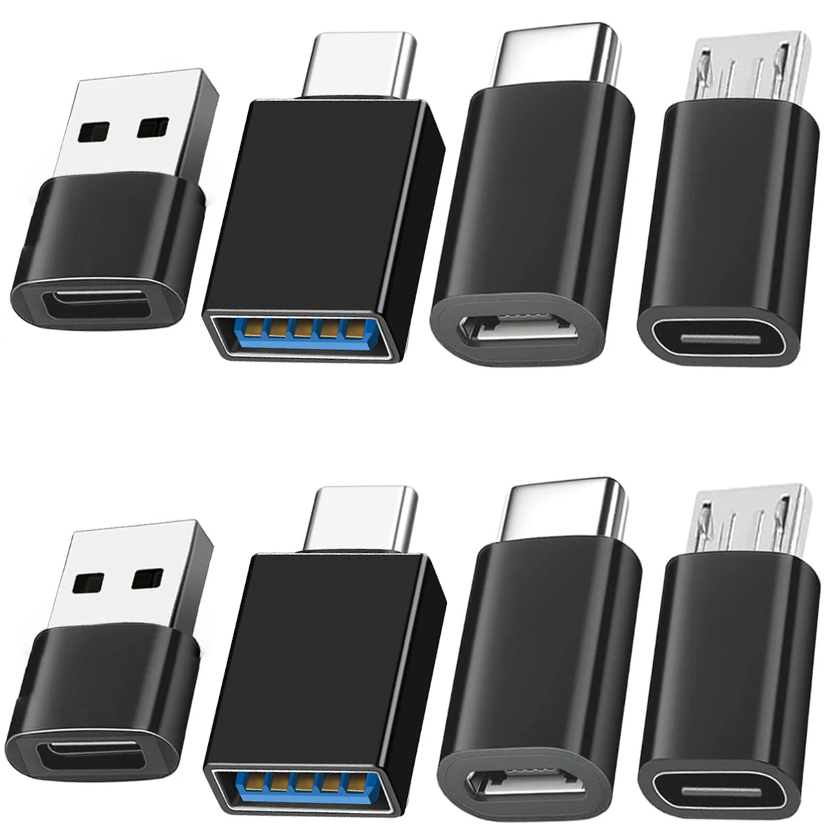 S48f150fdb7794bd5a8eb0fe0b2e1c4a2m.webp 8pcs USB to USB C Adapter, USB Type C Female to USB Adapter, Micro USB to USB C Female Male Converter Connector, for Laptop Car - Image 1