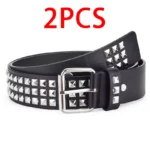 Fashion New Square Bead Rivet Belt Metal Pyramid Belt Men and Women Punk Hardware Jeans Belt Y2K Belt Designer Belt Women's Belt - Image 7