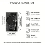4-piece/set men's black minimalist quartz watch set with bracelet, necklace, and ring - - Image 4