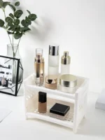 1PC PP Desktop Double Layer Storage Rack Rectangular White Organizing Student Desk Office Cosmetics Stationery - Image 4