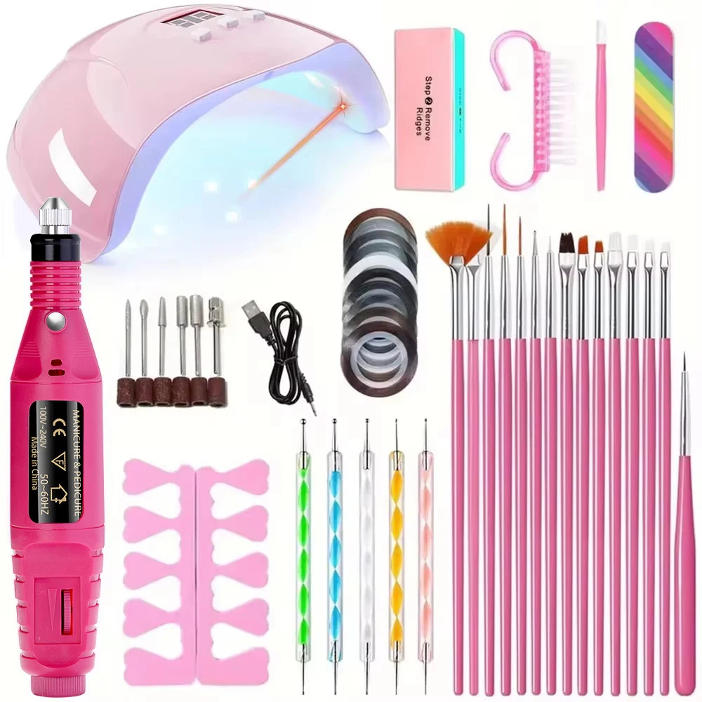 S5280d90c737542ab81840deaa7c37171P.webp LINMANDA Professional USB Electric Nail Drill Polish File Kit with UV LED Nail Lamp Gel Manicure Dryer Lamp Acrylic Starter Set - Image 1