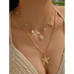 2pcs/Set Summer Fresh Faux Pearl Necklace, Fashion Trending Ocean Life Multi-Pendant Jewelry Set For Women, Suitable Daily Wear - Image 2